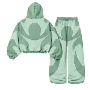 Ensemble sweat à capuche et pantalon de survêtement vert menthe oversize unisexe, style streetwear décontracté, coupe ample, tenue assortie - Product Image 2
