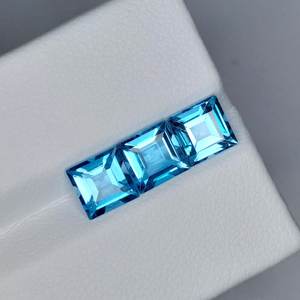 Natural Blue Topaz 3Pcs Asscher Cut Loose Gemstone Sky Blue Faceted Stone IGI Certified <b>Light</b> for Jewelry Making Wholesale - Product Image 5