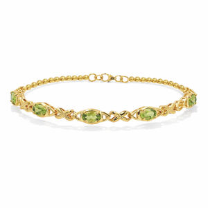 Pulsera de Plata de Ley 925 con Dije Ovalado de Peridoto y 5 Piedras Naturales, Chapada en Oro de 1 Micrón y Rodio - Product Image 1
