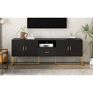 U-Can moderno supporto TV per TV fino a 70 pollici 1 cassetto con dispositivo Anti-punta 2 armadi metallo gambe eleganti mobili da soggiorno - Product Image 4