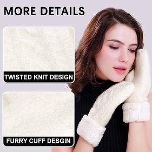 Mitaines d'hiver personnalisées pour femmes, tricotées, en maille torsadée, épaisses, doublées de polaire Sherpa, avec revers, pour activités de plein air et neige - Product Image 4