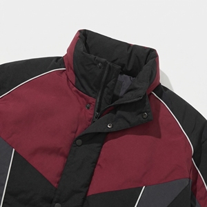 Black Maroon <b>Grey</b> Color Block Puffer <b>Jacket</b> | Stand Collar Snap Bomber | Oversized Streetwear Coat | Custom OEM Manufacturer - Product Image 3