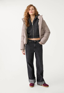 <b>Women's</b> <b>Beige</b> Hooded Down Coat Full Sleeve Zipper Closure Winter Warm Casual Style Solid Color Short Length - Product Image 6