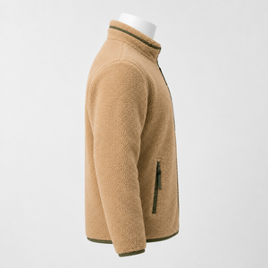 Men Custom Polar Fleece Sherpa <b>Jacket</b> | Stand Collar Berber Shearling Winter <b>Jacket</b> Casual <b>Reversible</b> Design Front Windproof - Product Image 5