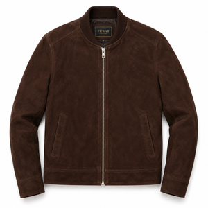 Blain Mocha <b>Suede</b> Bomber <b>Jacket</b> Genuine Leather <b>Men's</b> Winter Embroidery Windproof Breathable Features Eco-Friendly Quick Dry - Product Image 1