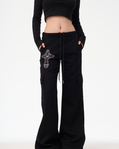 Pantalones Cargo de Pierna Ancha para Mujer, Estampado Gótico de Cruz, Cintura con Cordón, Estilo Urbano, Ajuste Holgado, Pantalones Utilitarios, Prendas Inferiores de Moda Casual - Product Image 2