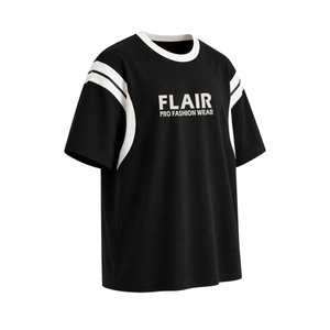 T-shirt en coton premium style streetwear avec empiècements contrastés pour hommes et femmes - Product Image 4