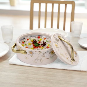 Casserole en argent à motif floral avec couvercle à poignée dorée, bol isotherme pour le stockage des aliments, pour la cuisine, la salle à manger, le service et les cadeaux - Product Image 4