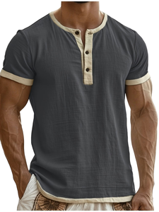 Men's Short Sleeve Henley T-Shirt Regular Fit Solid Color Button-Up 110g 100% Cotton woven Fabric Casual Wear made in Bangladesh - Product Image 2