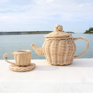 Handmade Wicker Rattan Teapot and Tea Cup Set Kids <b>Toy</b> Children's <b>Toy</b> <b>Educational</b> <b>Toy</b> Miniature Home Decor Accessory Item - Product Image 1