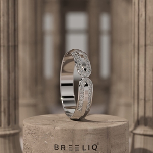 14K Solid Gold Lab Grown Diamond Double Loop Link Ring Modern Open Link Diamond Band Bold - Product Image 1