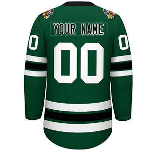 Camiseta de hockey sobre hielo personalizada para hombre, verde, blanco, negro, estampado sublimado, manga larga, cuello en V, nombre del equipo, ajuste regular para adultos - Product Image 4