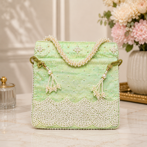 Handmade Pearl <b>Work</b> Bridal Potli Bag for Wedding Party Wear Designer Ethnic Ladies Handbag Gift <b>Pouch</b> for Women - Product Image 3