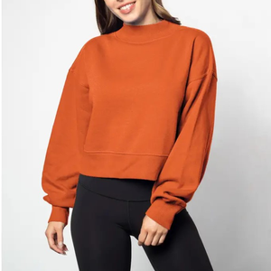 Sweat-shirt à col roulé pour femme, couleur unie, 100% coton, tricoté, manches longues, coupe classique, vêtements d'automne - Product Image 5