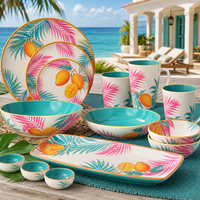 Collection de vaisselle décorative en mélamine bleue et blanche imprimée pour restaurant, hôtel, banquet, buffet, maison