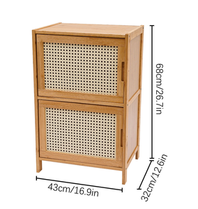 Meuble de rangement à 2 niveaux en bambou naturel et rotin avec portes en cannage, style scandinave, pour chambre et salon, fabriqué au Vietnam - Product Image 3