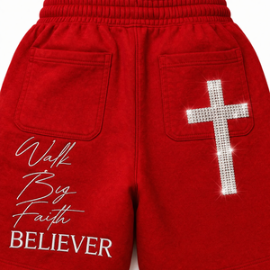Nouvelle Arrivée Shorts en Coton Rouge pour Hommes, Service OEM, Vente en Gros, Personnalisés avec Motif Jésus, Effet Vieilli, Strass et Délavage Acide, Marque Privée - Product Image 5