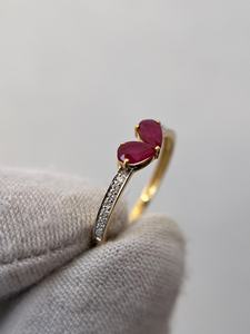 Élégante bague à deux pierres en rubis rouge, coupe poire, vintage, en argent sterling 925 plaqué or 14 carats, pour fiançailles et mariage - Product Image 3