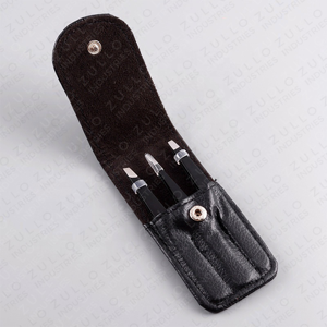 Premium Set of 3 Eyebrow Tweezers Slanted Pointed Straight Tip Black Stainless Steel with PU Leather Pouch <b>Makeup</b> <b>Tool</b> Kit - Product Image 6