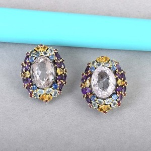 ต่างหูเงินแท้ 925 ประดับพลอยธรรมชาติ บลูโทแพซ ซิทริน การ์เนต สำหรับผู้หญิง เครื่องประดับอัญมณีชั้นดี - Product Image 5