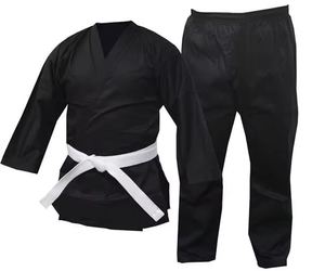 Uniforme de karaté noir pour adultes unisexe, 100% coton, vêtements d'entraînement durables, coupe régulière, style uni teint, combinaison d'entraînement légère - Product Image 2