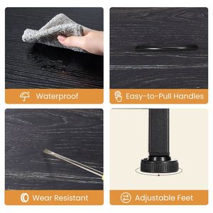 Commode à 8 tiroirs en bois massif européen avec revêtement en tissu, organisateur de placard de chambre, meuble de rangement, meuble TV noir - Product Image 4