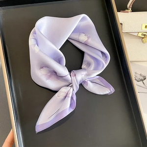 Foulard carré en satin de soie noir à motif cachemire, bandana, cravate, accessoire de tête pour fête, toutes saisons - Product Image 3