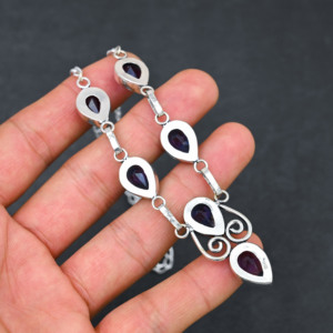 Collier de luxe pour femme en argent sterling avec améthyste personnalisée, perle de culture de laboratoire et perle d'eau douce en forme de poire, certifié IGI, 18 pouces, pour mariage - Product Image 4