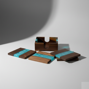 Ensemble de dessous-de-verre artistiques faits à la main en résine et en bois pour la décoration de table à café ou à thé, cadeau pour la maison ou la salle à manger - Product Image 1