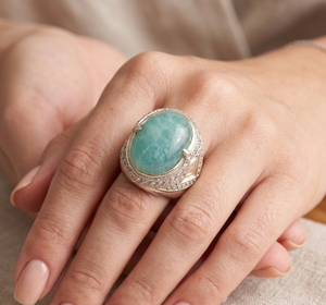 Anillos de Boda para Mujer Hechos a Mano en Plata de Ley 925 con Engaste de Bisel de Piedra Preciosa de Aguamarina Natural, Joyería Fina Certificada por IGI - Product Image 6