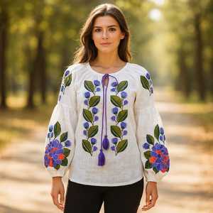 Robe longue en lin blanc, col rond, manches longues, style bohème, coupe ample, ourlet à volants, écologique, pour les fêtes d'été - Product Image 1