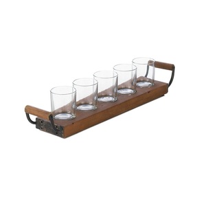 Wooden Brown Color <b>Cup</b> And Glass Holder With Iron Handle Classic Design Glass Holder For Table Top Accessories - Product Image 1