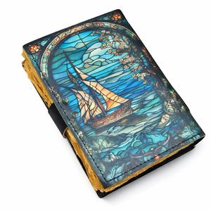 Diario de cuero náutico hecho a mano con tapa dura - Cuaderno de viaje marino vintage con impresión UV, cierre metálico y papel de bocetos - Product Image 2