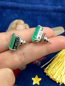 Natural Emerald <b>Stud</b> <b>Earrings</b> Emerald Cut Small Dainty <b>Earrings</b> 925 Sterling Silver May Birthstone <b>Fine</b> Jewelry Gift - Product Image 4