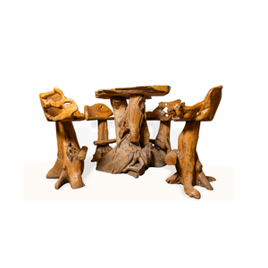 ARTERRA Luxury Teak Wood Root Natural Rustic <b>Bar</b> <b>Table</b> Set Handmade Backrest Stools Antique Design - Product Image 1