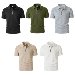 Men Waffle Textured Zip Polo Shirt Breathable Short Sleeve Collar <b>Top</b> Daily Business Casual Travel Outdoor <b>Walking</b> Holiday Tees - Product Image 6