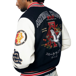 Veste universitaire américaine sur mesure avec mélange de laine couleur blush et tissu en cuir avec patchs décoratifs en chenille - Product Image 6