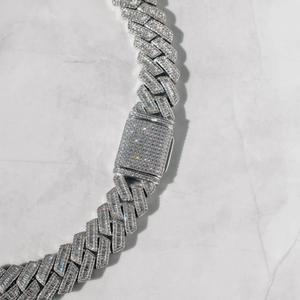 Luxury Sterling Silver Rhodium Plated Round Brilliant Cut <b>Statement</b> <b>Necklace</b> Cuban Chain GRA Certified Unisex - Product Image 4