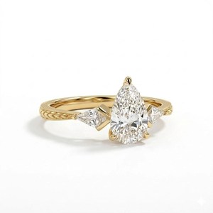 Diamante Cultivado en Laboratorio con Certificación IGI, Corte Pera, Piedras Laterales en Forma de Cometa, Oro Sólido de 10K, 14K, 18K, Color DEF, Claridad VVS, Joyería Fina - Product Image 4