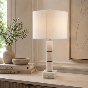 Modern Marble <b>Bedside</b> Lamp With Layered Geometric Design Elegant Gold Details And Sophisticated Ambient Lighting - Product Image 1