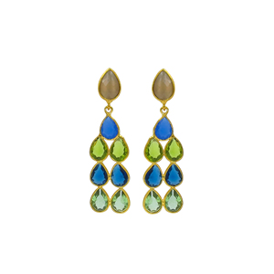 Pendientes Colgantes Bohemios Geométricos con Múltiples Piedras Preciosas, Hechos a Mano, Chapados en Oro de 18K, con Ojo de Gato Melocotón, Calcedonia, Peridoto y Topacio Azul para Mujer - Product Image 2