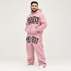 REXFIT SPORTS custom label Pink Hooded Sweatshirt Set Cotton French Terry Casual Two Piece <b>Tracksuit</b> <b>winter</b> Wear - Product Image 2