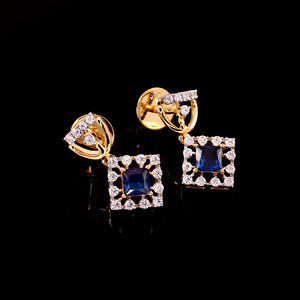 Laxmi 14k solid Gold Zircon Drop Earrings Emerald Cut Blue <b>Stone</b> Geometric Dangle for Women Religious Ceremonies Gift Jewelry - Product Image 5