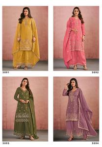 Vestido Plazzo Premium Cosmos Simar de Seda para Mujer con Bordado Pesado y Trabajo de Lentejuelas, Traje Salwar Étnico Tradicional - Product Image 6