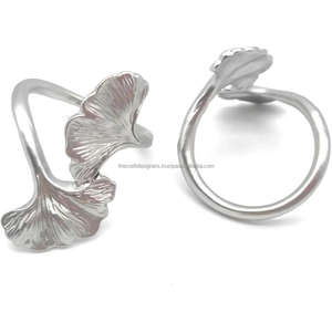 Rond de serviette réglable en argent feuille de gingko fêtes de noël de vacances vaisselle porte-mouchoir décoratif anneaux de serviette à collectionner - Product Image 2