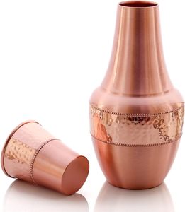 1.4L Smart Copper Bedside Carafe Set - Self-Purifying Pure Copper Flask with Tumbler - 47oz Ayurvedic Health <b>Water</b> Bottle - Product Image 2