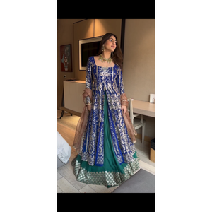 Shree Hari Fashion-SR, Ropa Tradicional China de Diseñador, Estilo Elegante para Fiestas, Top Azul 2XL, Lehenga Dupatta 1100g - Product Image 3