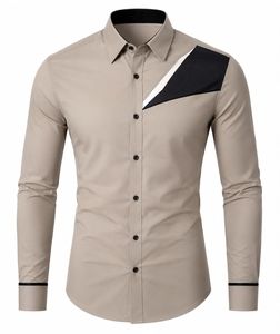 Camisa de Hombre Beige Sólida con Cuello Mao, Manga Larga, Estilo Casual Elegante, Cierre con Botones de Cuerno, 100% Algodón, Transpirable y Ecológica, para Primavera - Product Image 6