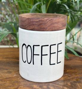 Hotselling Ceramic <b>Storage</b> Jar Set Coffee Sugar Typography Design Wooden Lid Airtight Durable <b>Kitchen</b> Organizer - Product Image 2