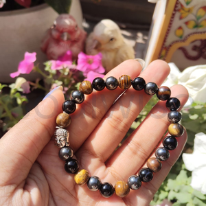 Pulsera con Amuleto de Buda de Pirita, Ojo de Tigre y Hematita de Divine Solutions - Regalo Unisex con Diseño de Paz - Product Image 2